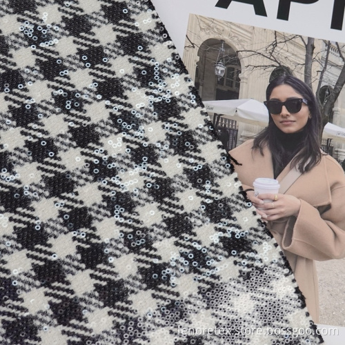 100% poliester tkany haft metaliczny cekin tweed
